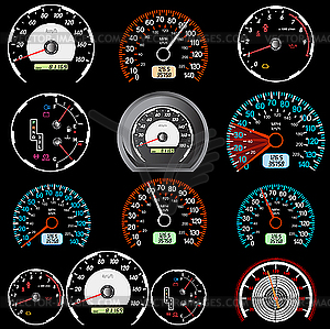 Набор автомобильных спидометров - изображение в векторном виде