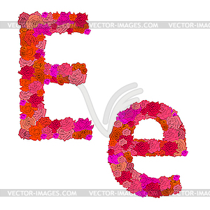 Flower alphabet of red roses, characters E-e - vector clipart