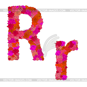 Flower alphabet of red roses, characters R-r - vector clipart