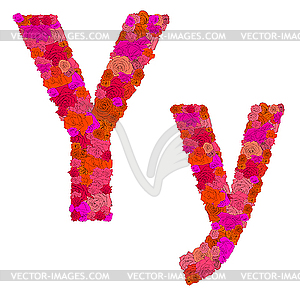 Цветочный алфавит из красных роз, персонажи Yy - изображение в формате EPS