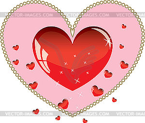 Valentines ornament with red love heart - vector clipart