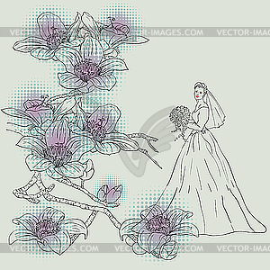 Bride girl and flower - vector image