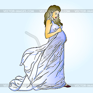 Beautiful pregnant woman in long dress - vector clipart