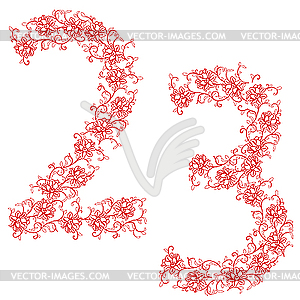 Ornamental alphabet. Digits 23 - vector image