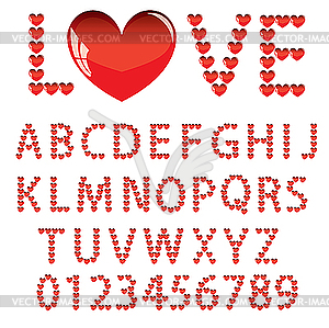 Letters and numbers made of hearts - vector image