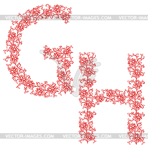 Ornamental alphabet. Letter GH - vector clipart