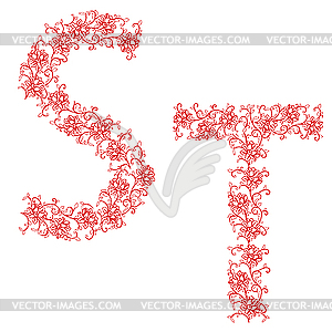 Ornamental alphabet. Letter ST - vector clip art