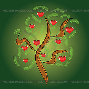 Apple tree with red fruits as hearts - vector clip art