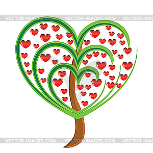 Apple tree with red fruits in the form of heart - vector clipart