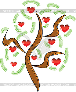Apple tree with red fruits as hearts - vector clipart