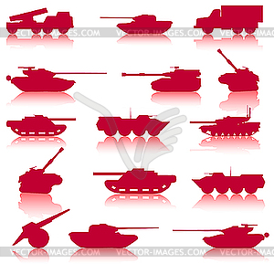 Collection set of tanks of guns - vector clipart