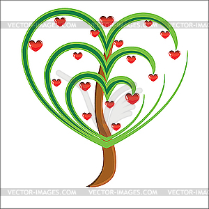 Apple tree with red fruits in the form of heart  - vector clip art