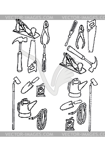 Collection of contours of various tools - royalty-free vector clipart