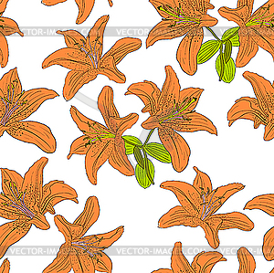 Seamless background with flower lily.  - vector image