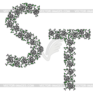 Ornamental alphabet. Letter ST - vector image