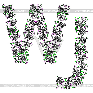 Ornamental alphabet. Letter WJ - vector clipart