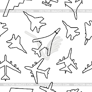 Seamless pattern of military aircraft - vector clipart
