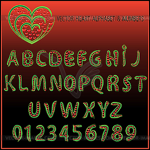 Heart alphabet and numbers - vector clipart