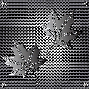 Metal shield maple leaf background with rivets - vector clip art