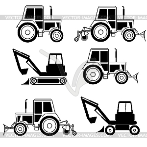 Excavator end bulldozer on white - vector clip art