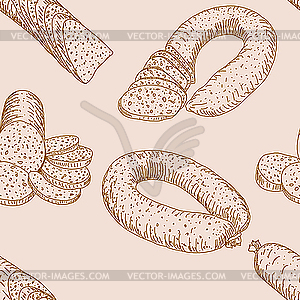 Seamless background, collection sausage - vector image