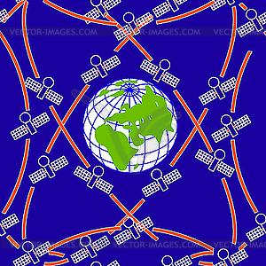  space satellites in eccentric orbits around the Earth. - vector image