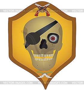 Skull with the crossed pistols and knives - vector clipart