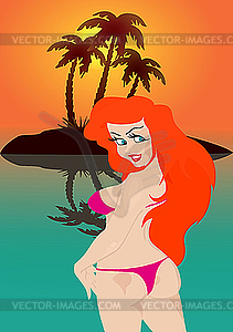 Sexual woman on tropical island - royalty-free vector clipart