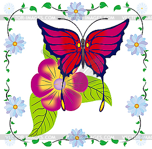 Butterfly and flower frame - vector image