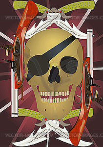 Skull with the crossed knives and pistols - vector image