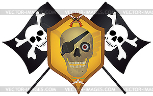 Skull with the crossed pistols and knives - vector image