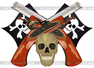 Skull with the crossed pistols - vector image