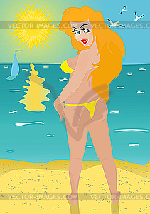 Young sexual girl on beach - vector clipart