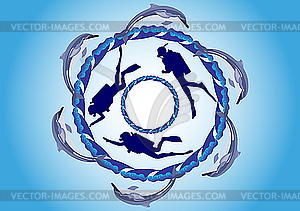 Dolphins and scuba divers - vector clip art