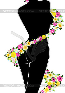 Figure of woman and flowers - vector image