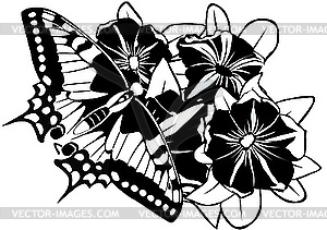 Butterfly on flowers - vector clip art