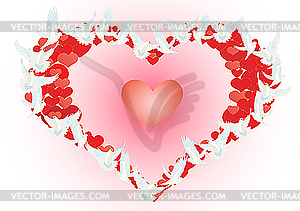 Heart of white doves - vector clip art