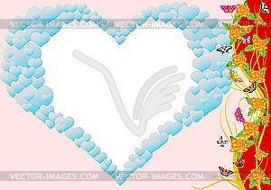 Heart, flowers and butterflies - vector clipart