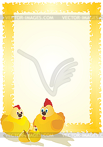 Hen, rooster and chicken - vector image