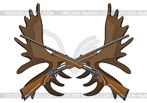 Hunting rifles and antlers of elk - vector image