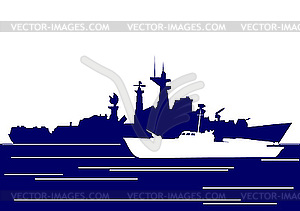 Speed boat and destroyer - vector clipart