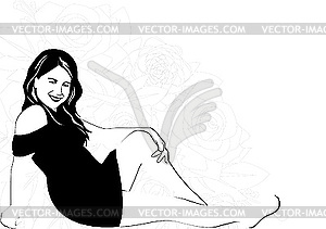 Девушка на фоне цветов - векторное изображение EPS
