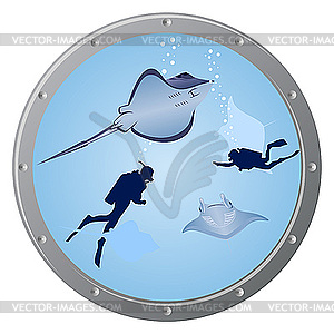 Divers and stingrays - vector image