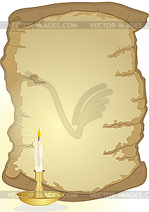 Old parchment and candle - vector clipart