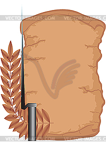 Old scroll and bayonet - vector clipart / vector image