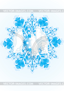 Penguins on the snowflake - vector image