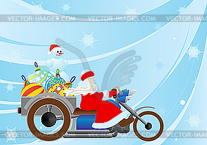 Santa on motorcycle - color vector clipart