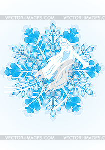 Снегурочка на снежинку - векторный клипарт / векторное изображение