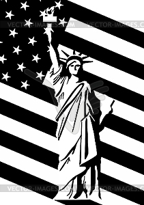 Statue of Liberty and U S flag - vector clip art