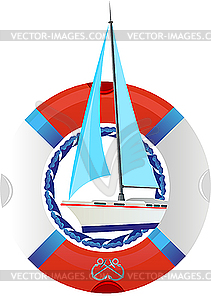 The yacht and life buoy - vector image